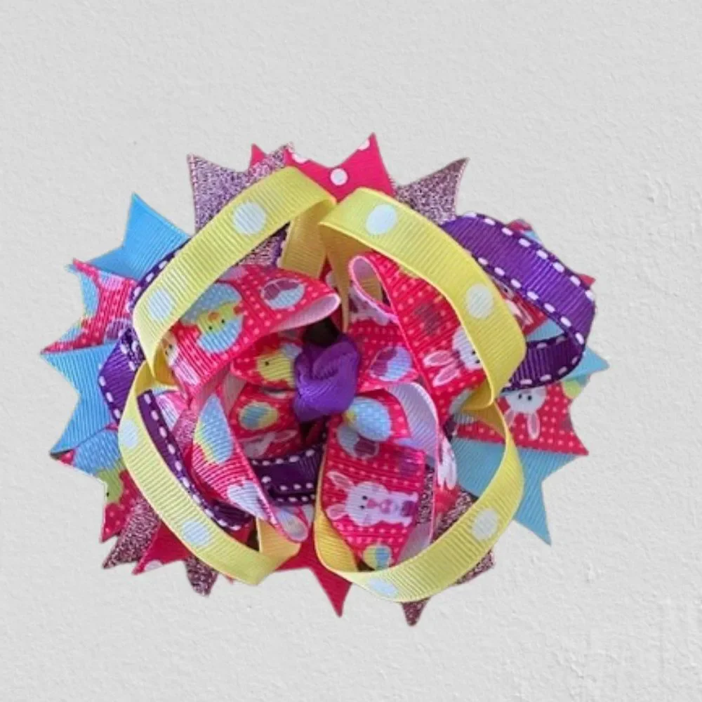 Easter Eggs Yellow Polka Dot Boutique Deluxe Bow   5B4511  Handmade Boutique